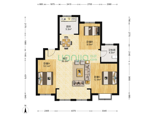 蓝光雍锦半岛 3室1厅1卫 109平方