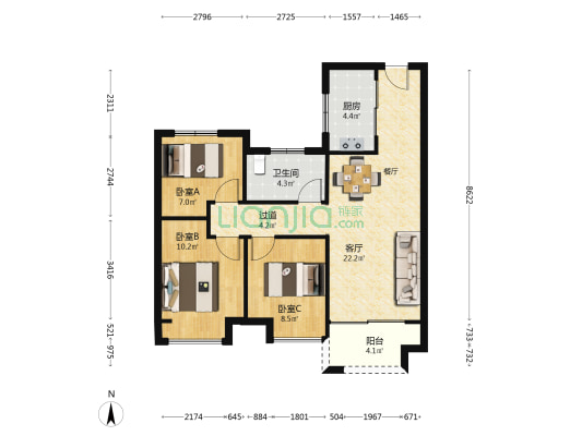 金辉优步花园 3室1厅1卫 86平方