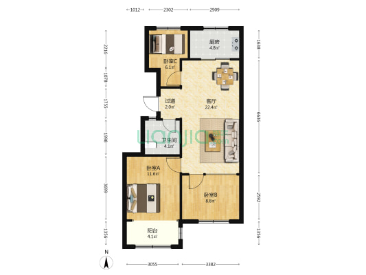泰和家苑 3室1厅1卫 88平方