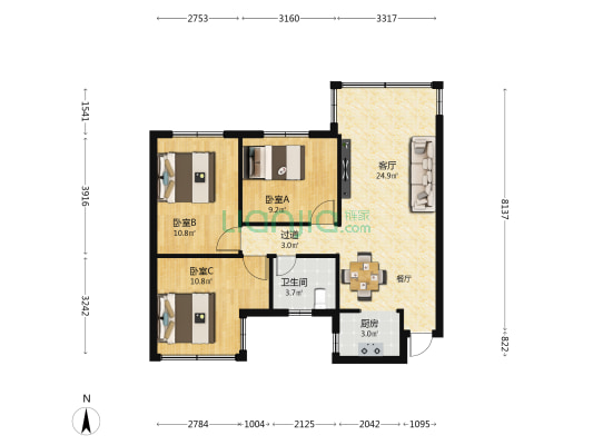 福居花园 3室1厅1卫 85平方
