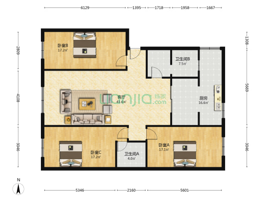 东南市街110号 3室1厅2卫 155平方