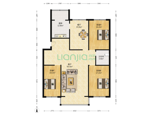 桦林苑 3室2厅1卫 264平方