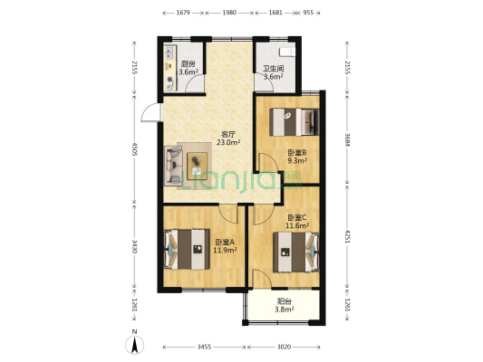 市园丁新村 3室1厅1卫 82平方