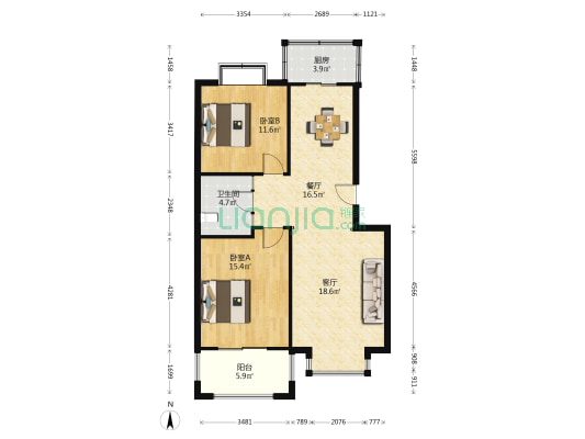 秀河园 2室2厅1卫 97平方