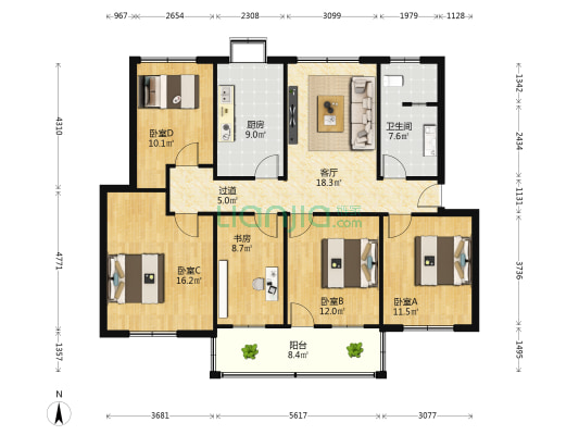 长征路建行家属院 5室1厅1卫 126平方