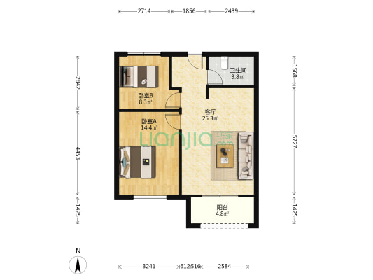 琉森公馆 2室1厅1卫 94平方