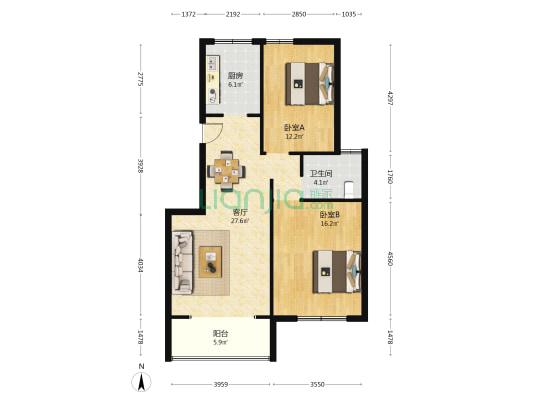 景尚名城 2室1厅1卫 90平方