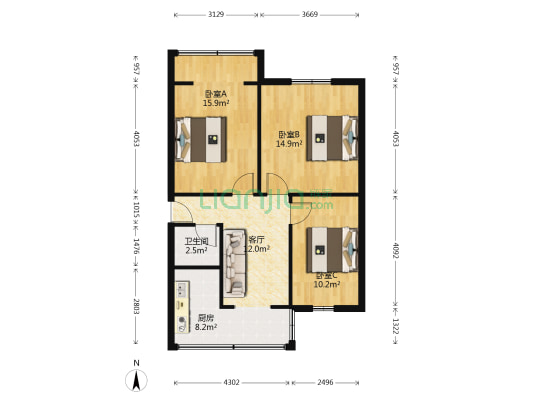 棠湖北路一段80号 3室1厅1卫 73平方