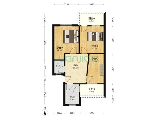 东文庙坪 3室1厅1卫 63平方