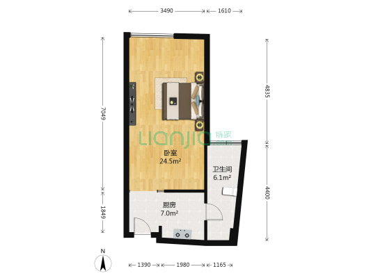 喜盈嘉立思酒店公寓 1室0厅1卫 55平方
