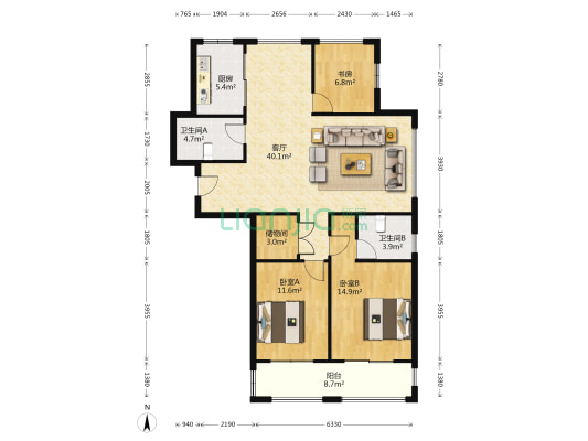 恒春小区 3室1厅2卫 137平方