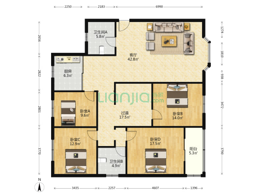 佳瑞苑 4室1厅2卫 162平方