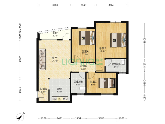 百富楼 3室1厅2卫 106平方