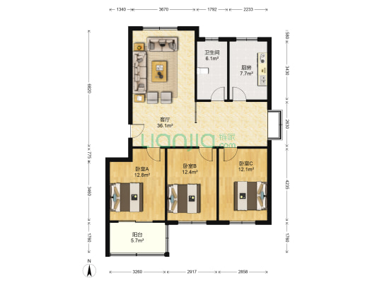 崇文园 3室1厅1卫 110平方