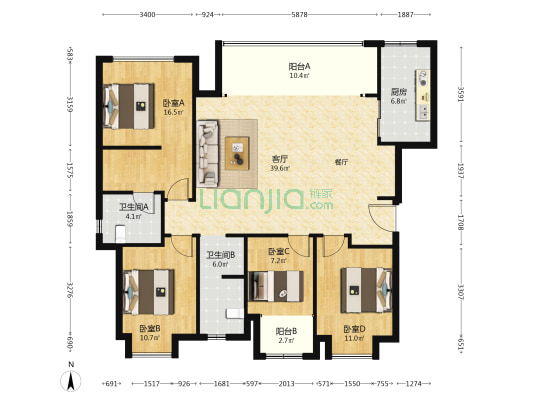 绿城桂语江澜 4室1厅2卫 139平方
