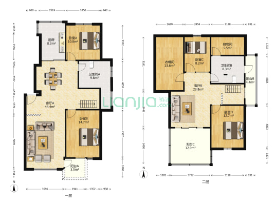 白云街12(1-2)号 4室2厅2卫 107平方
