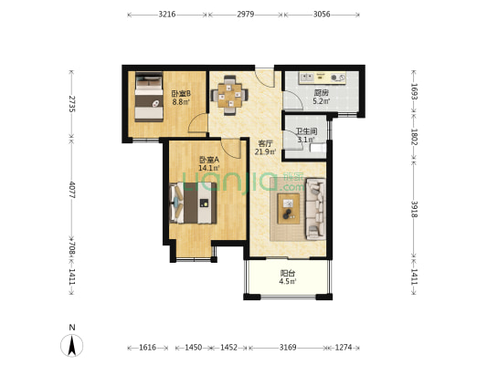 侨谊东苑 2室1厅1卫 79平方