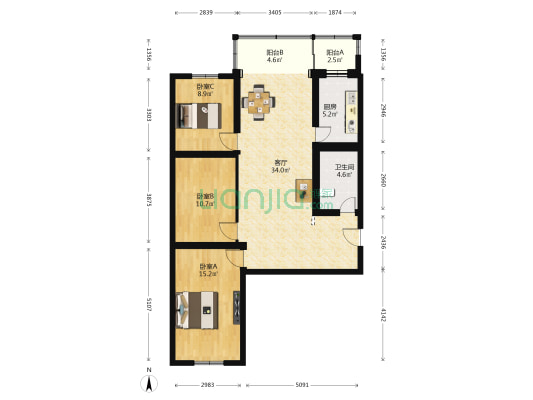 檀营小区 3室1厅1卫 111平方