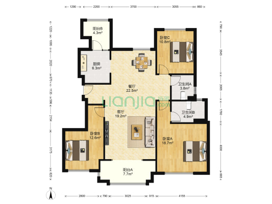 伊顿国际城 3室2厅2卫 150平方