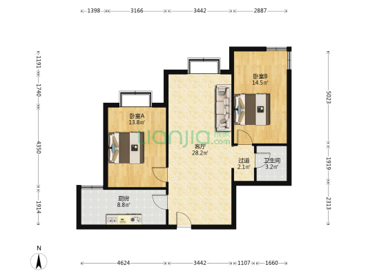 西山煤电金福苑 2室1厅1卫 94平方