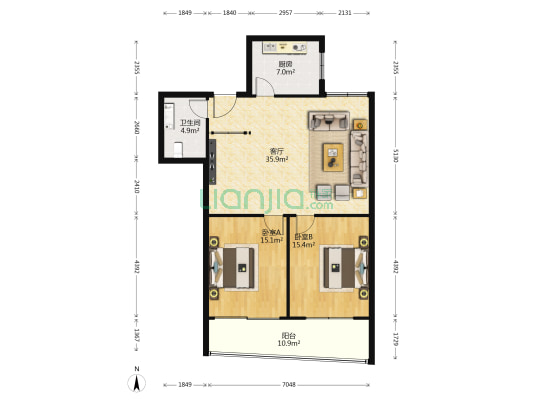 城市生活家北区 2室1厅1卫 113平方