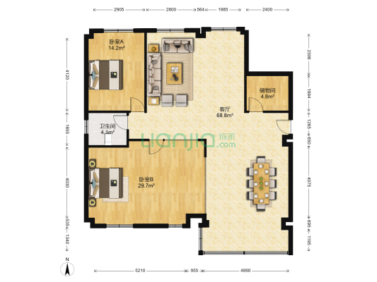 枫叶大厦 2室1厅1卫 186平方