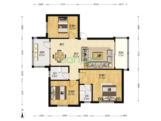 镜山路59号 3室1厅2卫 97平方