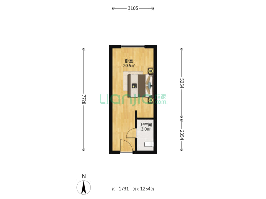 远洋新干线 1室0厅1卫 34平方
