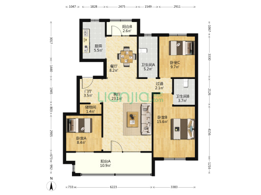 中梁国宾府 3室2厅2卫 119平方