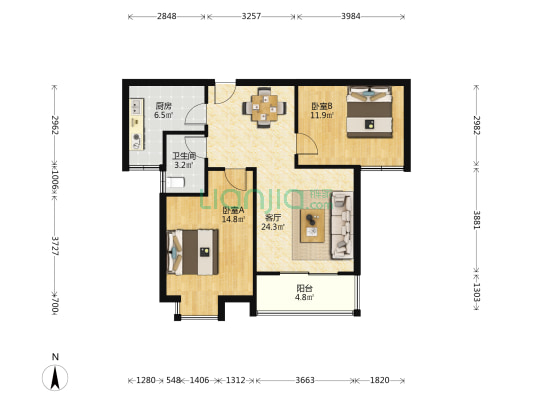 隆兴御景阁 2室1厅1卫 93平方