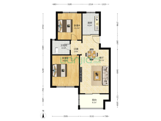 歌山品悦府 2室1厅1卫 84平方