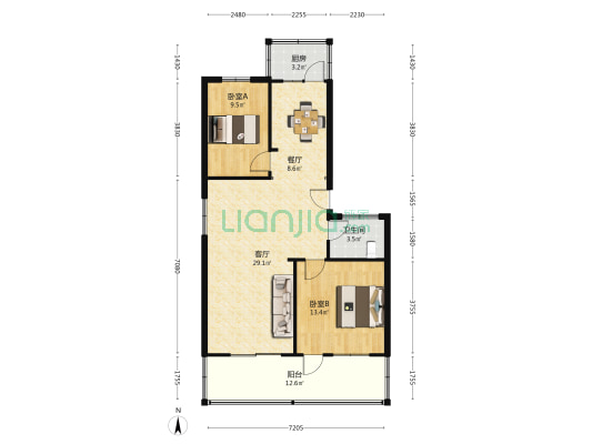 莱芜老技校宿舍区 2室2厅1卫 92平方