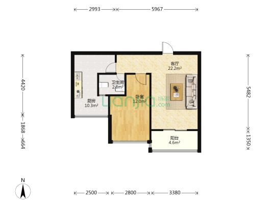 国际城H2组团 1室1厅1卫 65平方