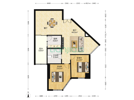 世贸雅苑 2室1厅1卫 135平方