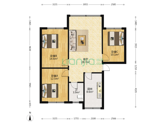 黔江机械厂 3室1厅1卫 99平方
