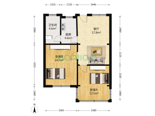 金灿家园 2室1厅1卫 68平方