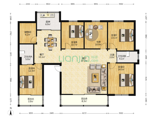 月池坊 5室2厅2卫 182平方
