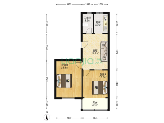青年中路106号 2室1厅1卫 64平方