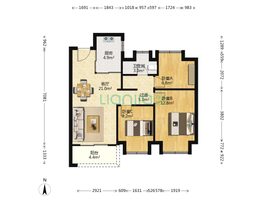 江湾澜庭 3室1厅1卫 89平方