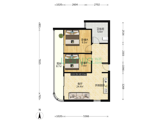 万科森林度假公园二期 2室1厅1卫 70平方