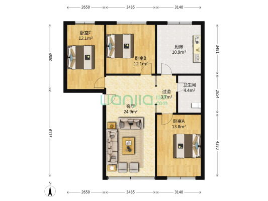 樱花大厦 3室1厅1卫 101平方