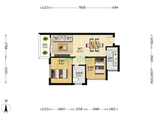 秋谷同成 2室1厅1卫 59平方