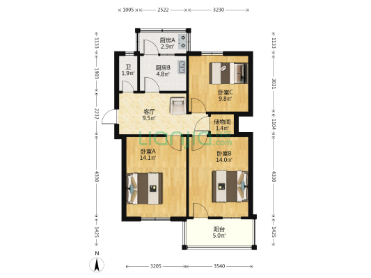 福高单位宿舍 3室1厅1卫 74平方