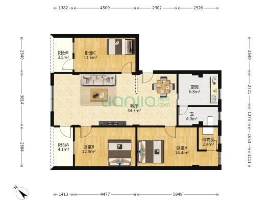 康宁花园 3室1厅1卫 106平方