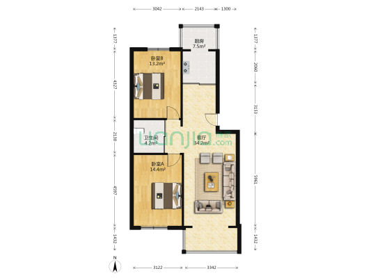 福阳苑 2室1厅1卫 95平方