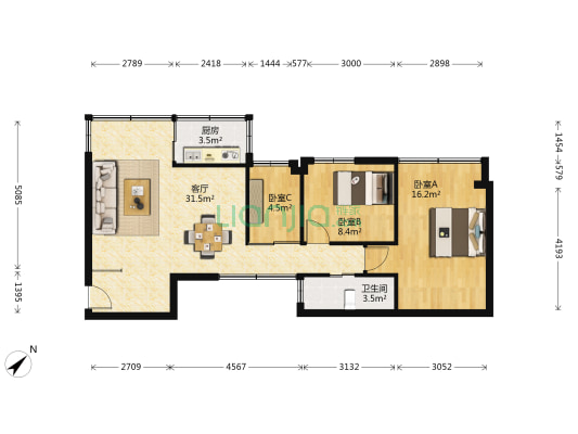 麓苑阁 3室1厅1卫 84平方