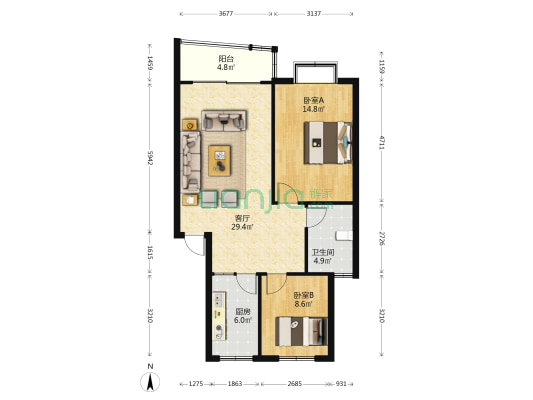 云岭东路17号 2室1厅1卫 83平方