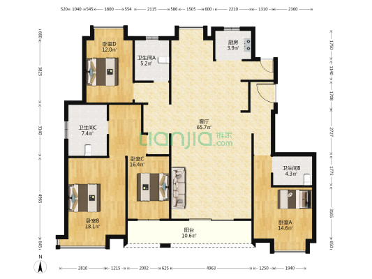 滨瓯景园 4室1厅3卫 191平方