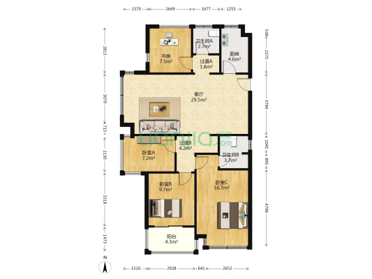 雅颂市心府 4室1厅2卫 114平方
