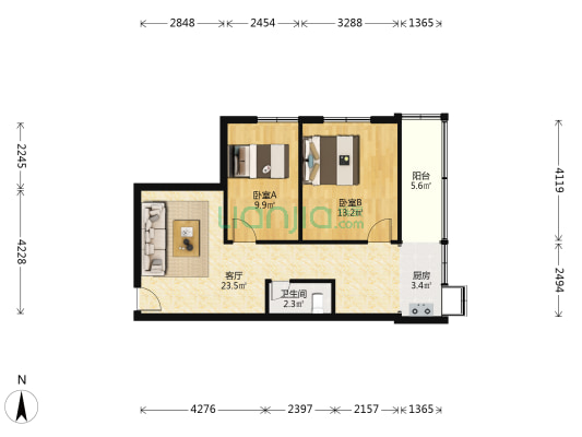 东光街9号 2室1厅1卫 64平方